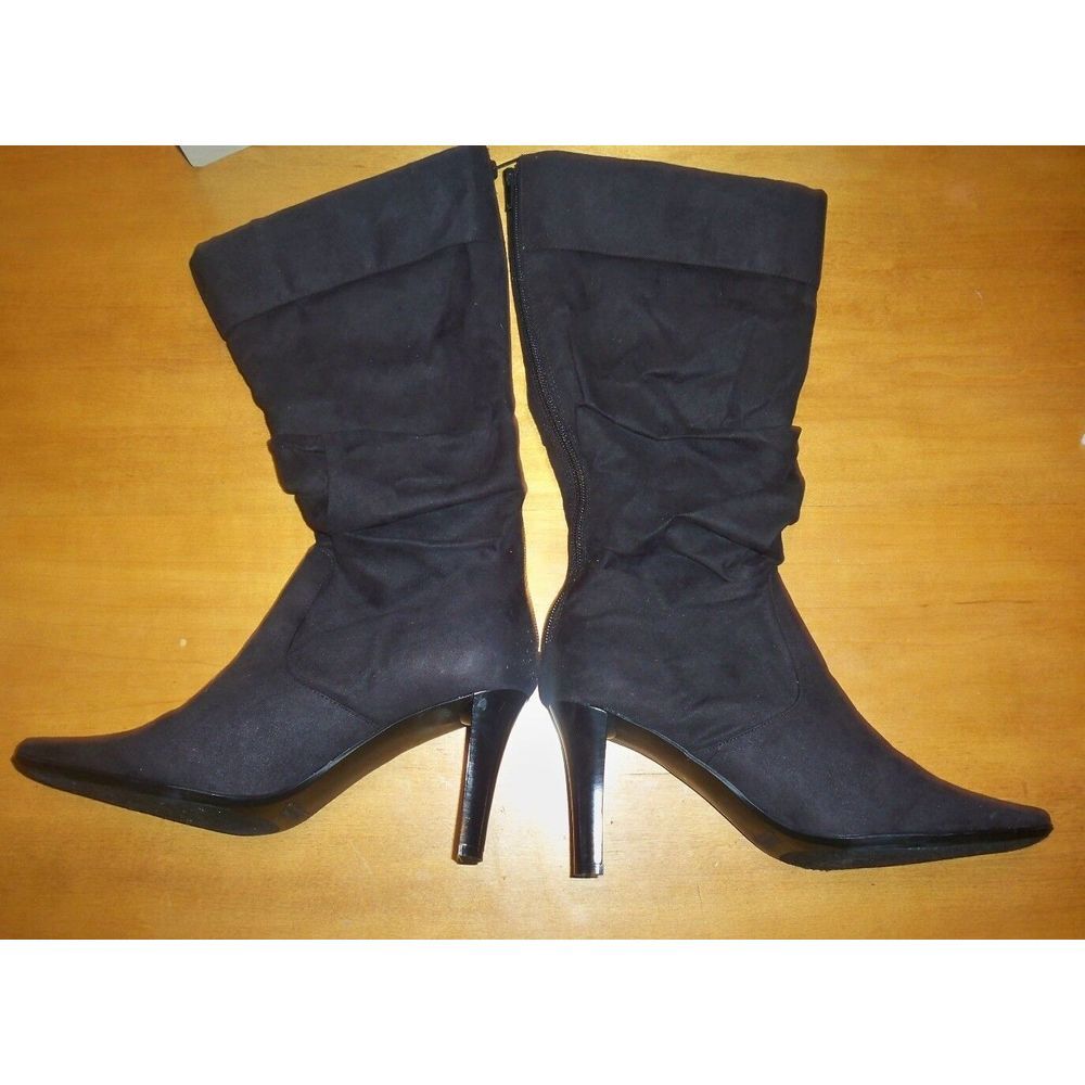 Womans Maurices Black Conan Gathe Zip Knee High Boots Size 10 Med Suede‎